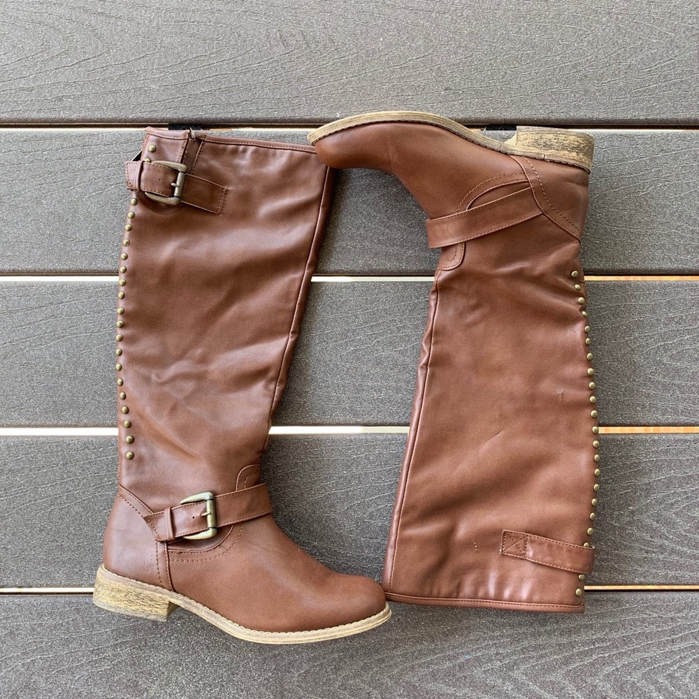 Forever21 Brown Mid-Calf Riding Boots with Buckles